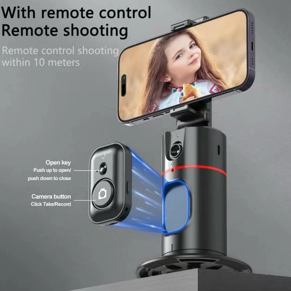 Collapsible auto face tracking no app required 360 rotation camera mount